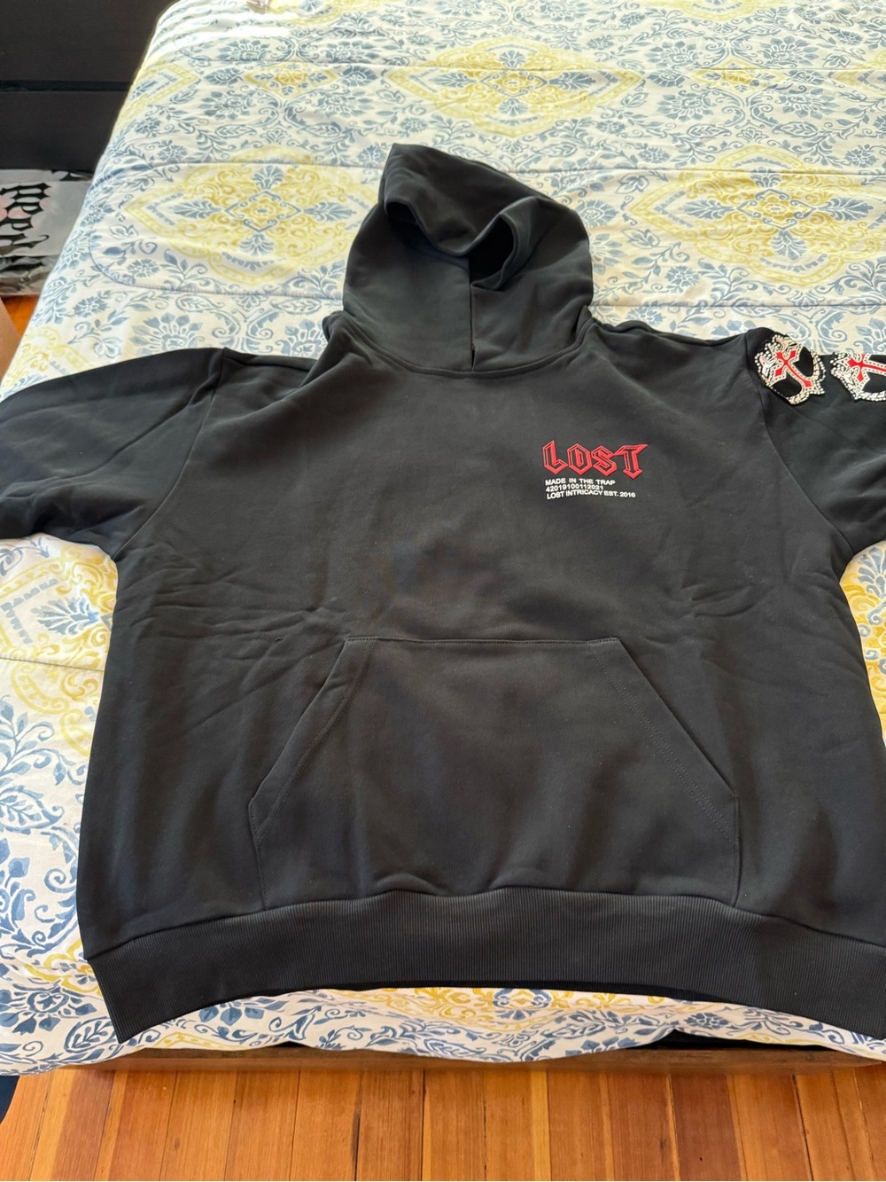 Lost Intricacy Graphic Black Hoodie - Men's Pullover Sweatshirt